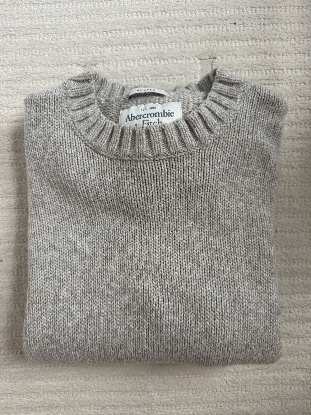 Abercrombie & Fitch Men's Crewneck Sweater in Oatmeal Gray
